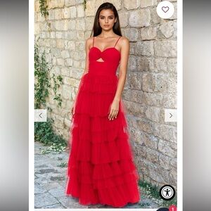 Blondie Nights Red Tiered Evening Gown